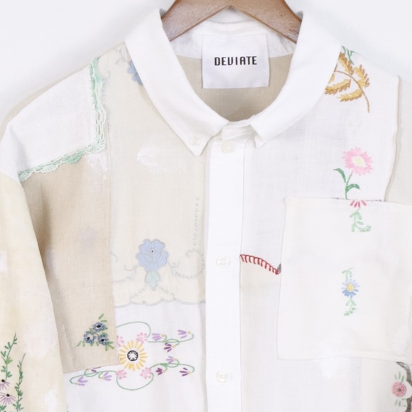 COPY - Antique Handkerchief Patchwork Long Sleeve Men's Button Down Long Sleeve… - Picture 3 of 6